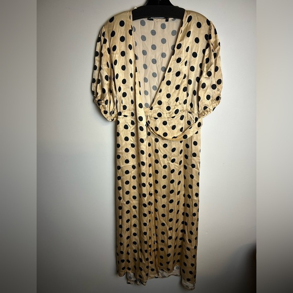 Zara Blogger Fave Gold Polka Dot satin Wrap Midi Dress  Small S Fall Minimalist - Picture 12 of 14